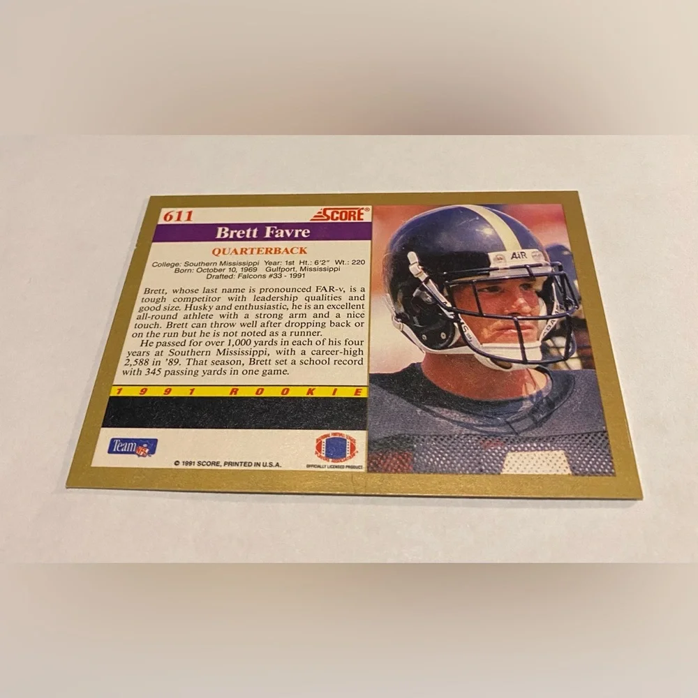 Brett Farve RC Rookie 1991 Score Football Card #611 Vintage Collectible